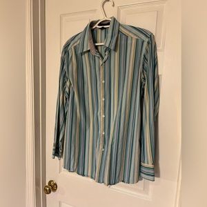 J. Ferrar Blue and Green Dress Shirt 100% Cotton 15 x 15.5